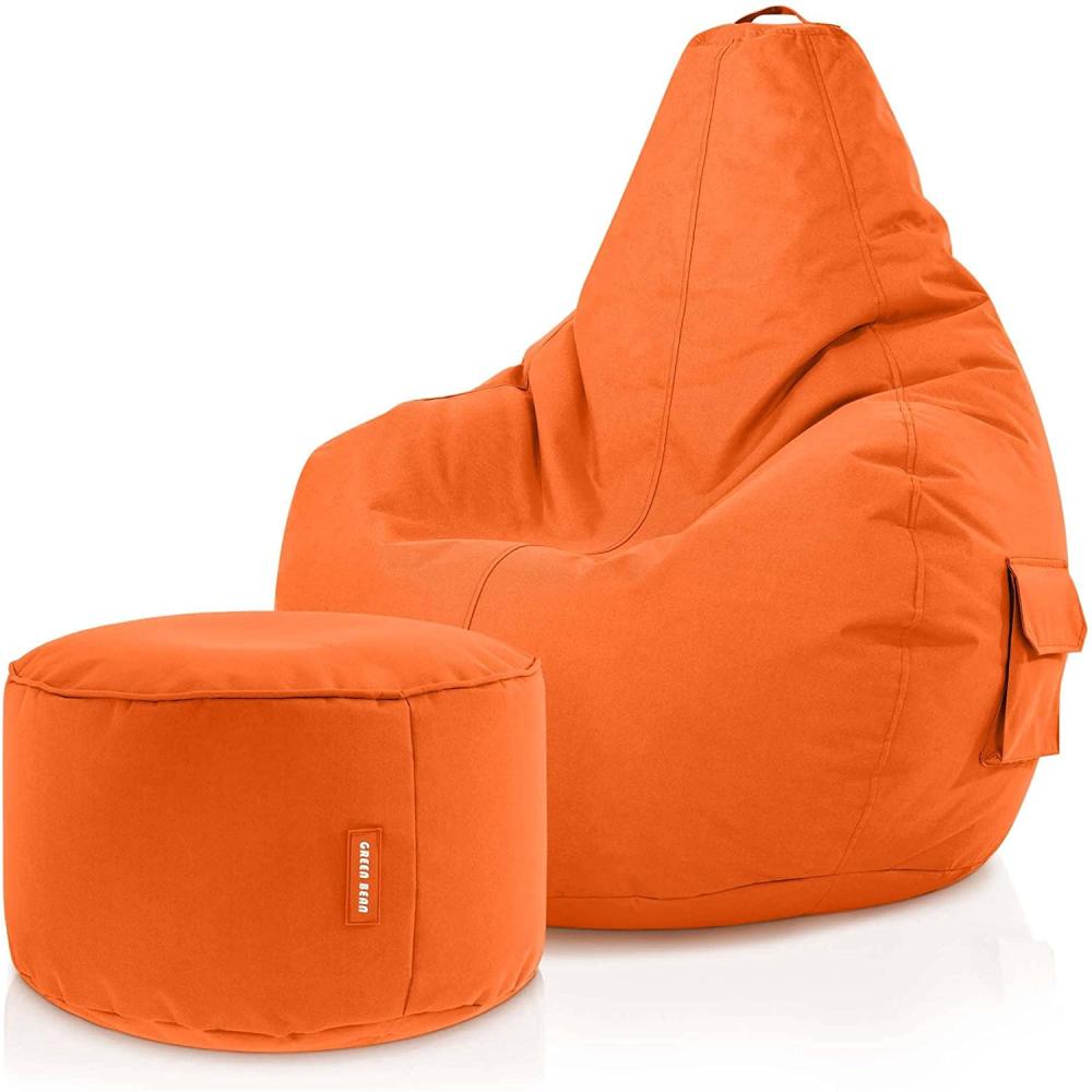 Green Bean© Sitzsack mit Rückenlehne + Hocker "Cozy+Stay" 80x70x90cm - Gaming Chair mit 230L Füllung - Bean Bag Lounge Chair Sitzhocker Orange Bild 1