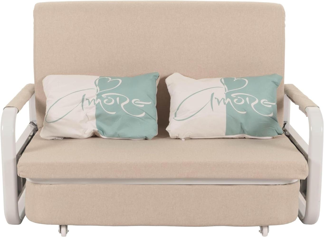 Schlafsofa HWC-M83, Schlafcouch Couch Sofa, Schlaffunktion Bettkasten Liegefläche, 130x185cm ~ Stoff/Textil beige Bild 1