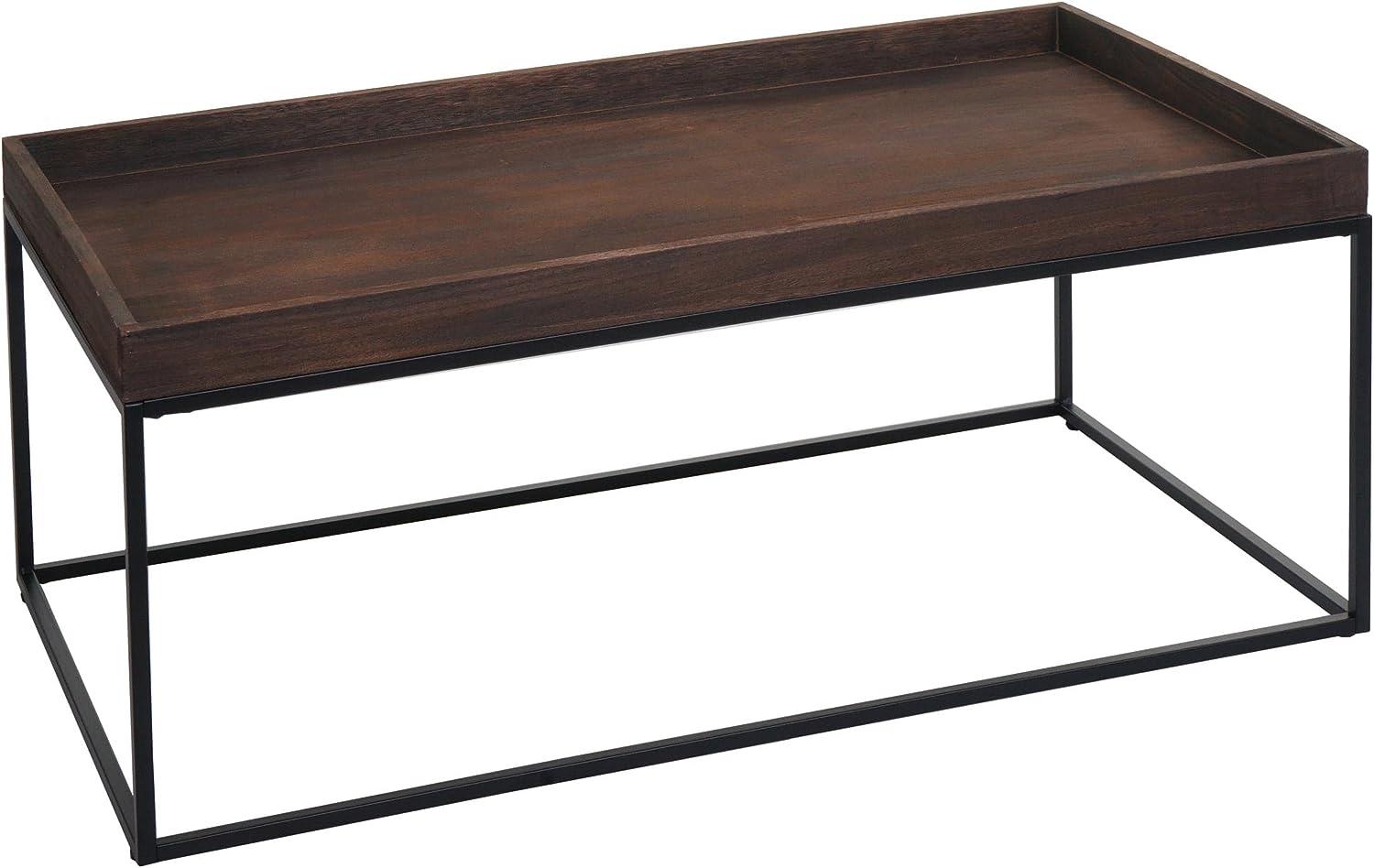 Couchtisch HWC-K71, Kaffeetisch Beistelltisch Tisch, Holz massiv Metall 46x110x60cm ~ dunkelbraun Bild 1