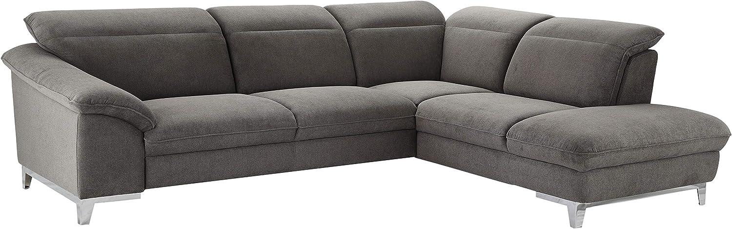 Mivano Eckcouch Teresa / L-Form-Sofa mit verstellbaren Kopfstützen und Ottomane / 293 x 84 x 232 / Mikrofaser, Dunkelgrau Bild 1
