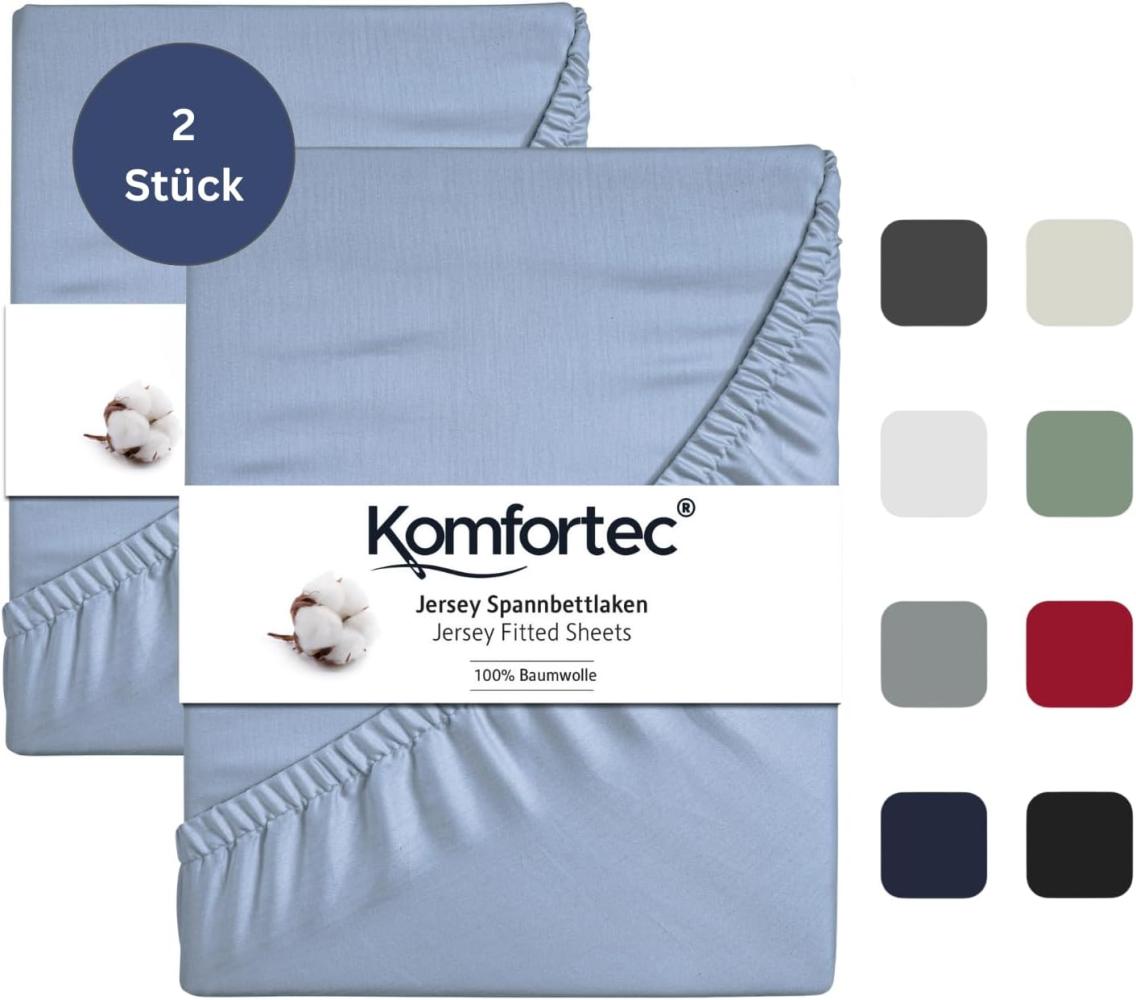 Komfortec 2er Pack Jersey Spannbettlaken 90x200 cm, 100% Baumwolle, Doppelpack Spannbettuch, Hellblau Bild 1
