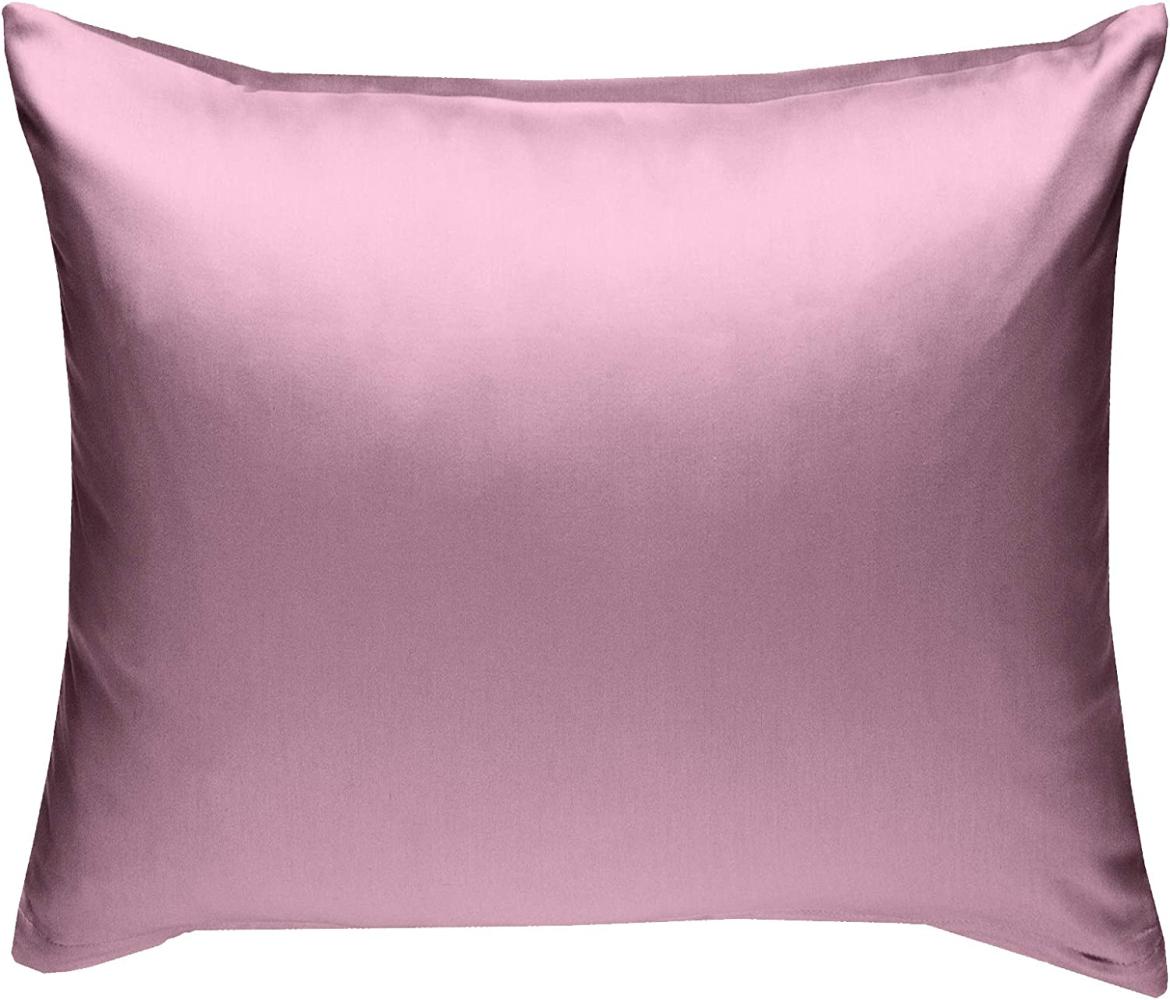 Bettwaesche-mit-Stil Mako-Satin / Baumwollsatin Bettwäsche uni / einfarbig rosa Kissenbezug 40x40 cm Bild 1