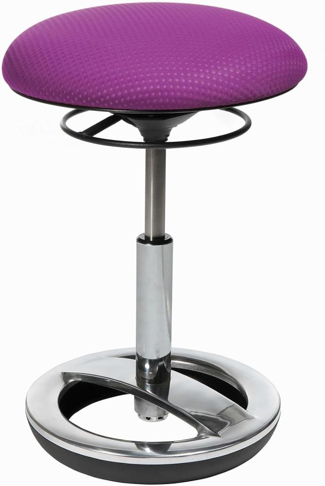 Topstar Sitness Bob, ergonomischer Sitzhocker, Arbeitshocker, Bürohocker mit Schwingeffekt, Sitzhöhenverstellung, Standfußring Alu, poliert, Stoffbezug, violett Bild 1