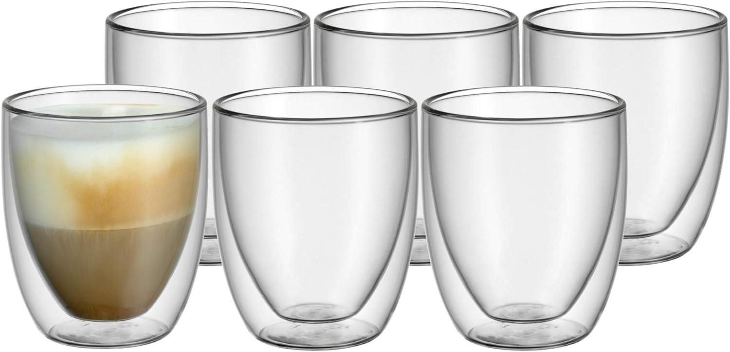 WMF Kult doppelwandige Cappuccino Gläser Set 6-teilig, doppelwandige Gläser 250ml, Schwebeeffekt, Thermogläser, hitzebeständiges Teeglas, Kaffeeglas, Klar Bild 1