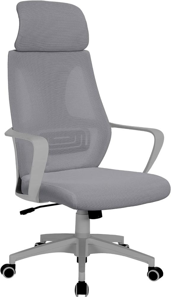 Bürostuhl mit Lordosenstütze im Netzstoff-Design Schreibtischstuhl mit Wippfunktion ergonomischer Drehstuhl mit einer verstellbaren atmungsaktiven Rückenlehne Grau Bild 1