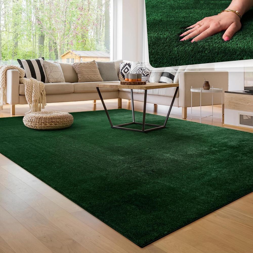 Paco Home Waschbarer Teppich Wohnzimmer Schlafzimmer Kurzflor rutschfest Flauschig Weich Moderne Einfarbige Muster, Grösse:150 cm Quadrat, Farbe:Grün Bild 1