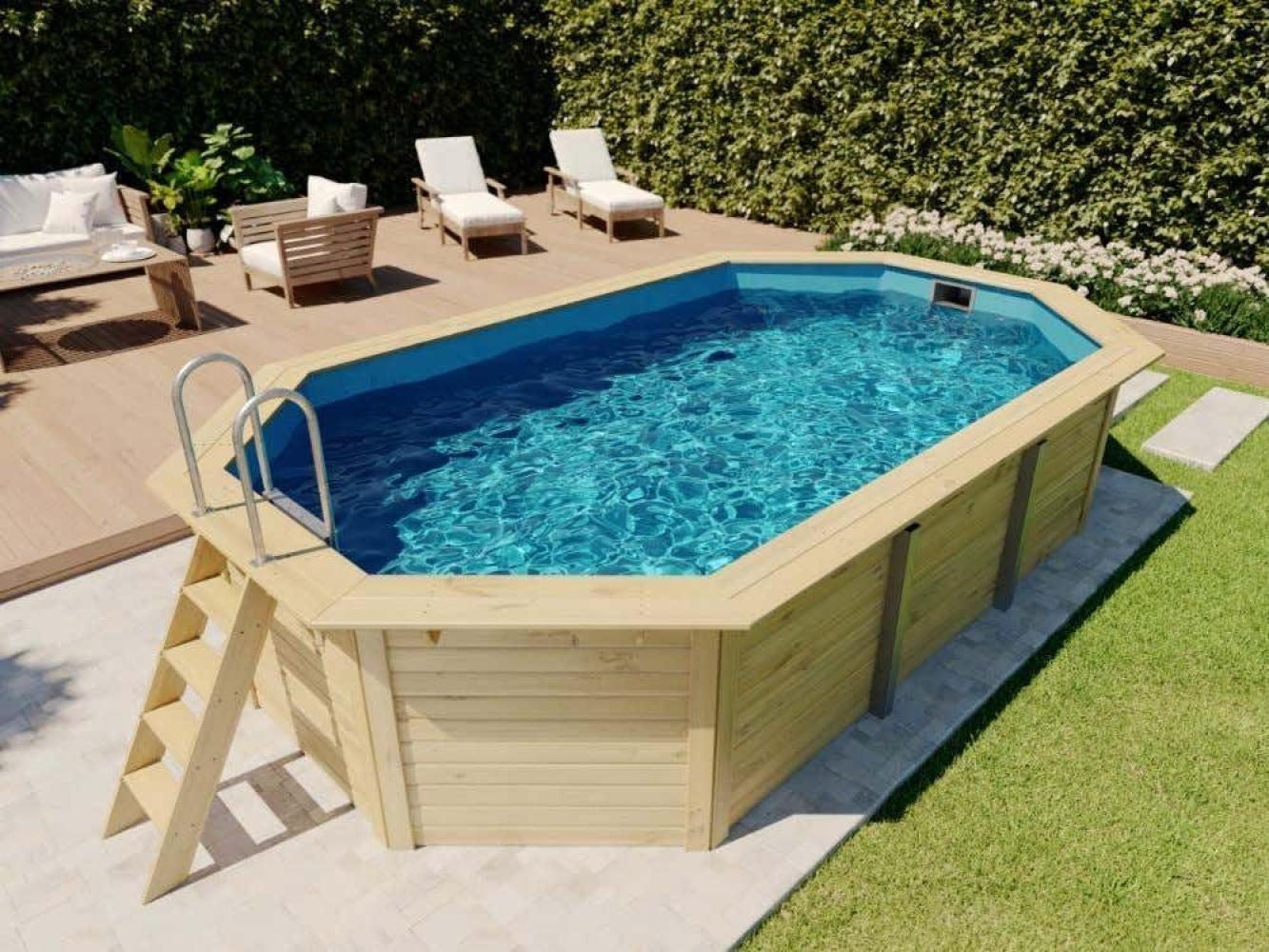 Achteck-Pool X4 400x611 cm, Holz kdi/Folie blau, Karibu Bild 1