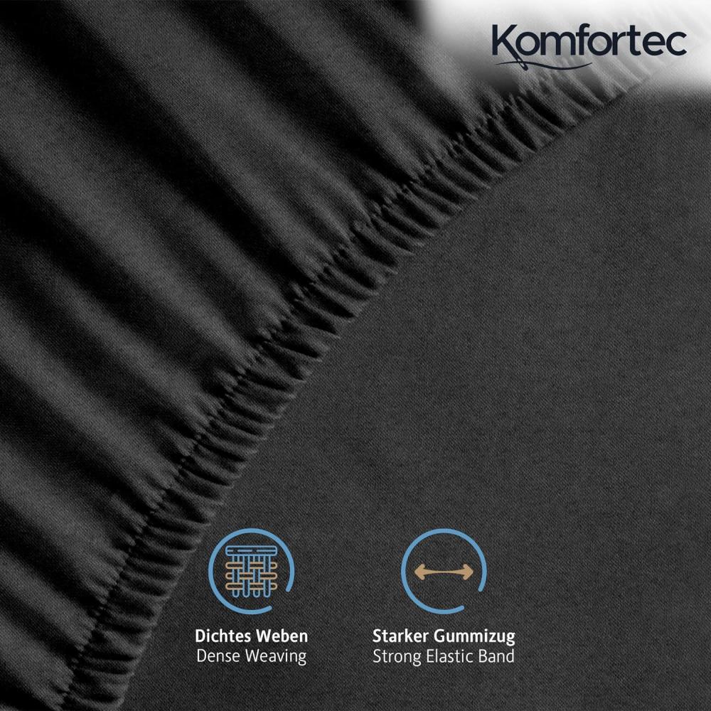 Komfortec 2er Pack Jersey Spannbettlaken 90x200 cm, 100% Baumwolle, Doppelpack Spannbettuch, Schwarz Bild 1