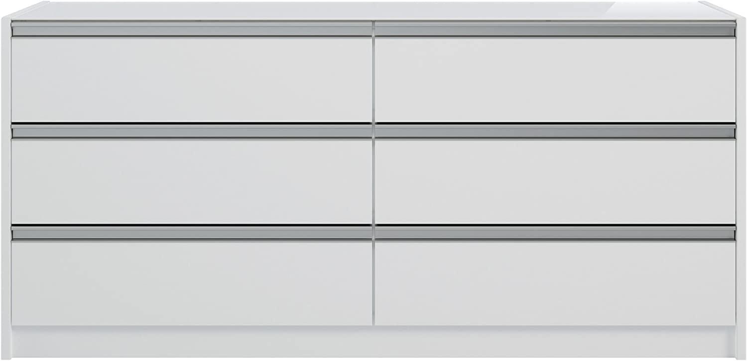 STEENS 'Skyline' Kommode, Weiß inkl. Abdeckplatte aus Glas und 6 Schubladen Bild 1