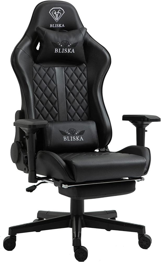 Trisens Gaming Stuhl mit Fußstütze und ergonomsichen 4D-Armlehnen, Kunstleder schwarz Bild 1