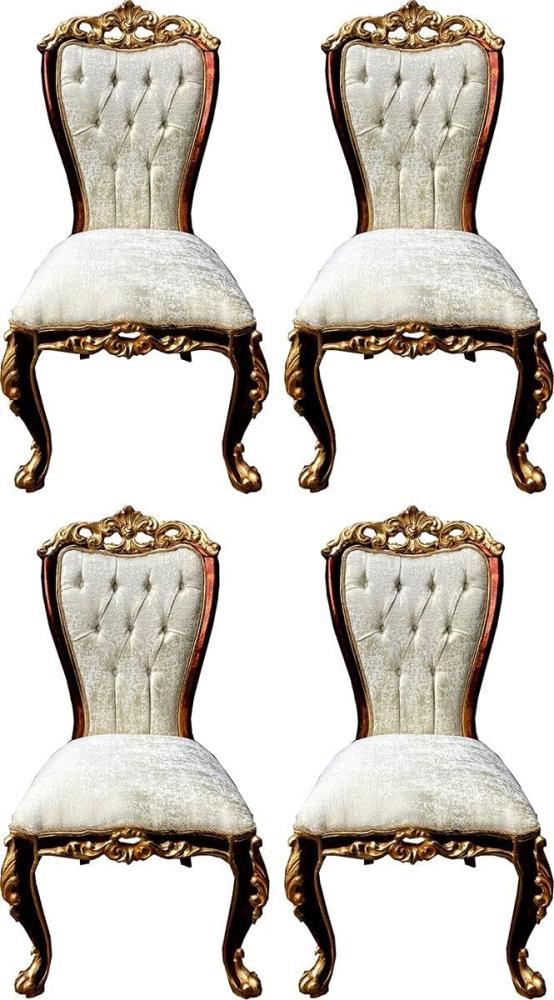 Casa Padrino Luxus Barock Esszimmerstuhl Set Cremefarben / Braun / Gold - 4 Handgefertigte Küchen Stühle im Barockstil - Barock Esszimmer Möbel - Edel & Prunkvoll Bild 1