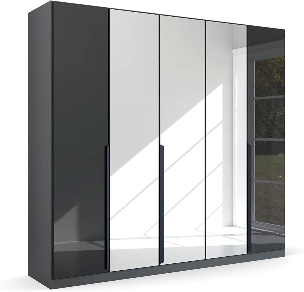 Kleiderschrank Drehtürenschrank Modern | 5-türig | mit Spiegeltüren | grau metallic / Glas basalt | 226x210 Bild 1