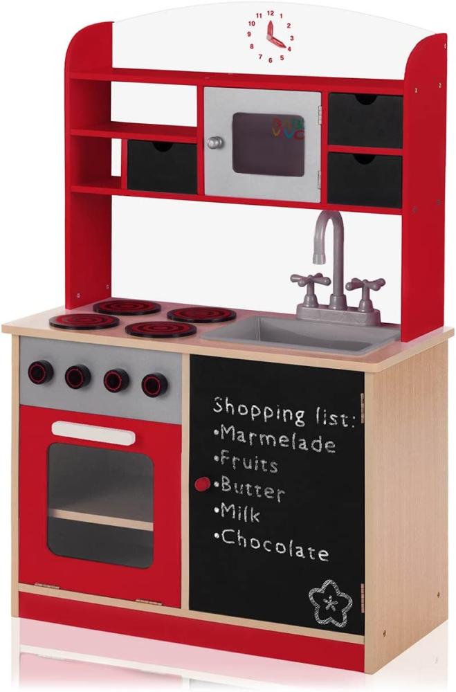 Baby Vivo Kinderküche Spielküche aus Holz Kinderspielküche Küche Holzküche Spielzeugküche mit Tafel - Mila in Rot Bild 1