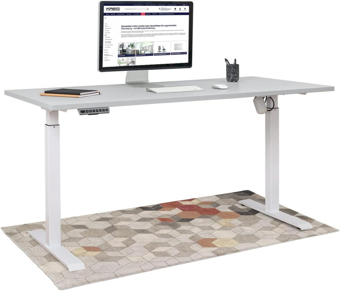 HighDesk SMART Höhenverstellbarer Schreibtisch (Weiß + Grau I 140 x 80 cm) - Elektrischer Sitz- & Stehtisch mit Tischplatte - Stehschreibtisch Elektrisch Höhenverstellbar - von Krieg Bild 1