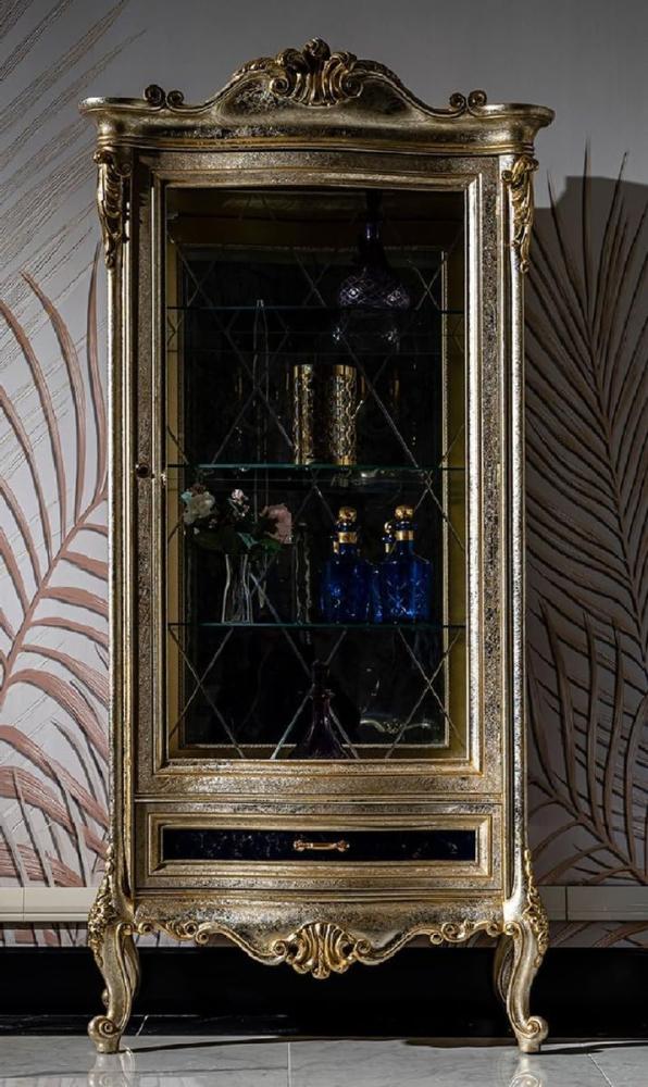 Casa Padrino Luxus Barock Vitrine Silber / Schwarz / Gold - Prunkvoller Barockstil Vitrinenschrank mit Glastür und Schublade - Handgefertigte Barock Möbel - Edel & Prunkvoll Bild 1