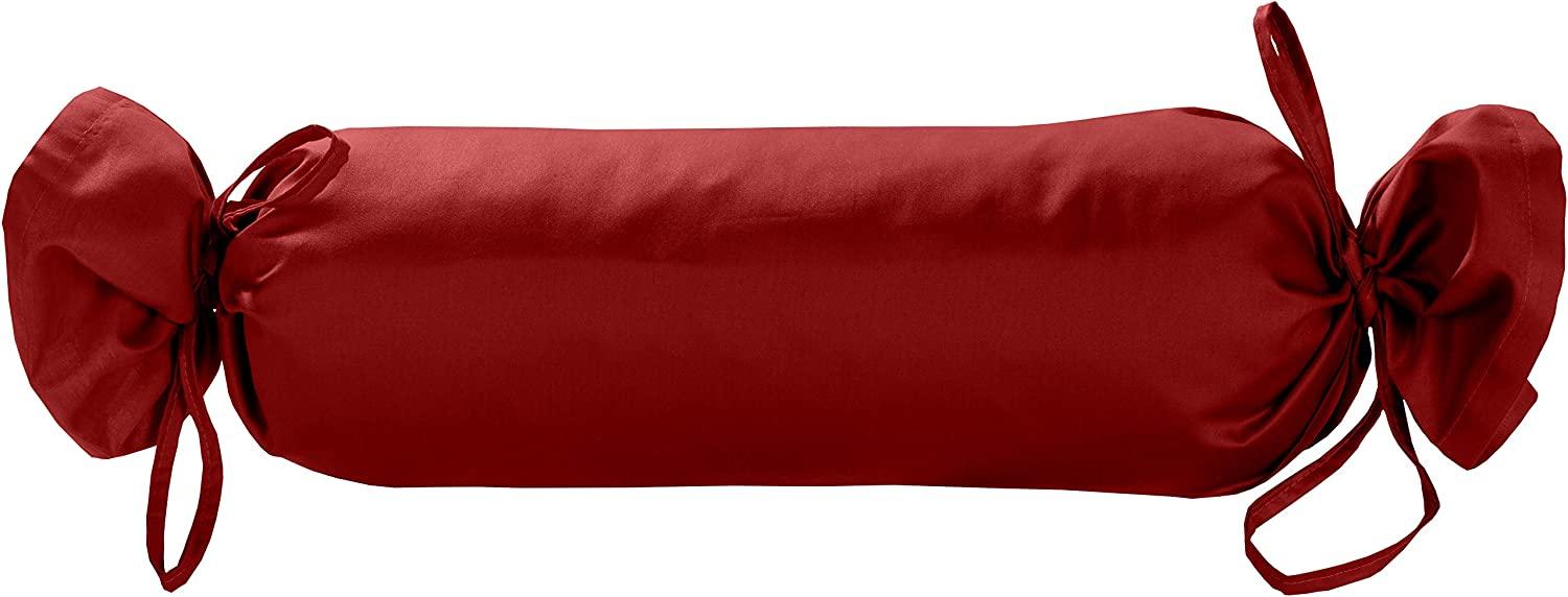 Mako Satin / Baumwollsatin Nackenrollen Bezug uni / einfarbig rot 15x40 cm mit Bändern Bild 1