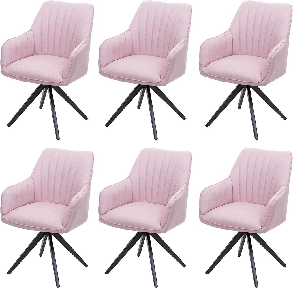 6er-Set Esszimmerstuhl HWC-H73, Küchenstuhl Stuhl Armlehnstuhl, Retro Stahl Stoff/Textil ~ rosa Bild 1