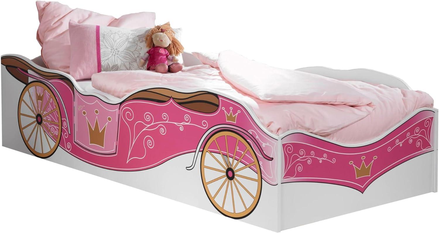 Kinderbett Zoe 90 * 200 cm inkl Matratze weiß pink Bett Bettliege Mächenbett Prinzessinnenbett GS-geprüft Jugendzimmer Kinderzimmer Bild 1