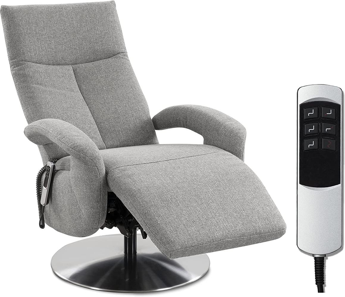 CAVADORE TV-Sessel Tirol mit Akku / Fernsehsessel mit elektrisch verstellbarer Relaxfunktion / 2 E-Motoren / Kabellos / 74 x 112 x 82 / Strukturstoff: Hellgrau Bild 1