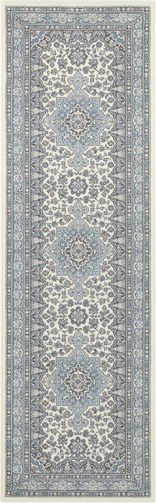 Orientalischer Kurzflor Teppich Parun Täbriz Creme Hielblau - 80x250x0,9cm Bild 1