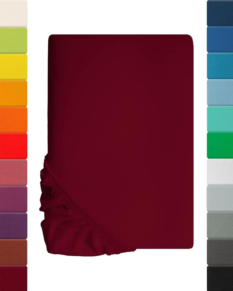 Kinder Jersey Spannbettlaken, Spannbetttuch, Lavea Serie Maya, 60x130cm | 70x140cm, Bordeaux, 100% Baumwolle, hochwertige Verarbeitung, mit Gummizug Bild 1