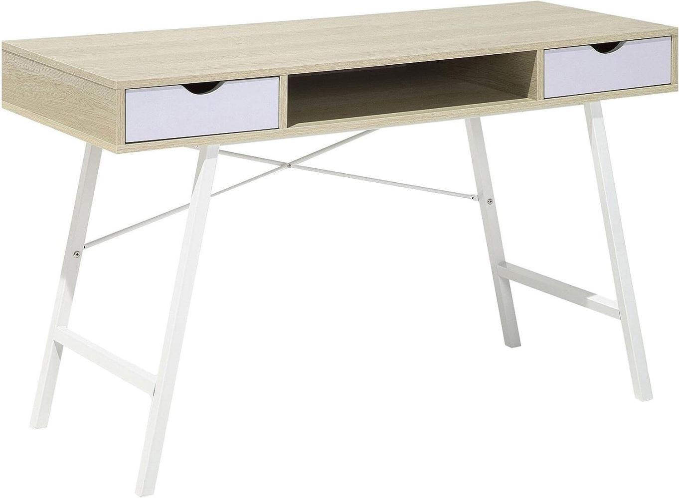 Schreibtisch heller Holzfarbton / weiß 120 x 48 cm 2 Schubladen CLARITA Bild 1