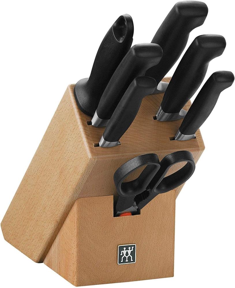 ZWILLING Vier Sterne Messerblock, 8-teilig, Holzblock, Messer, Wetzstab und Schere, Rostfreier Spezialstahl, Ergonomischer Kunststoff-Griff, Schwarz Bild 1