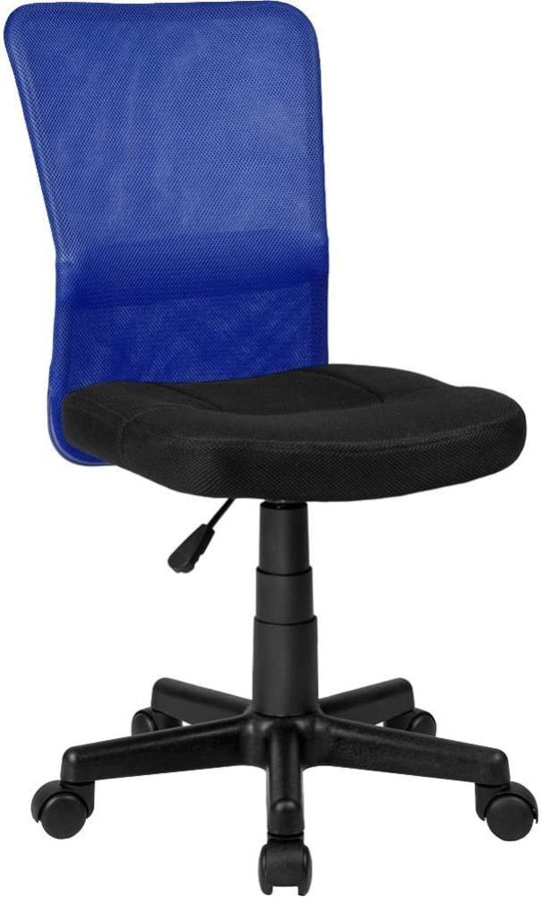 BAKAJI Bürostuhl, drehbar, aus Netzstoff, höhenverstellbar mit Rädern, Schwarz/Blau Bild 1