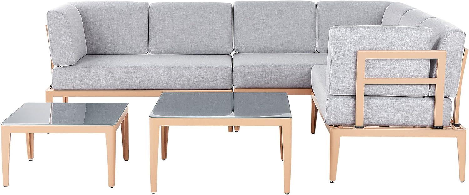 Lounge Set Aluminium heller Holzfarbton 6-Sitzer linksseitig modular Auflagen hellgrau RIMA III Bild 1