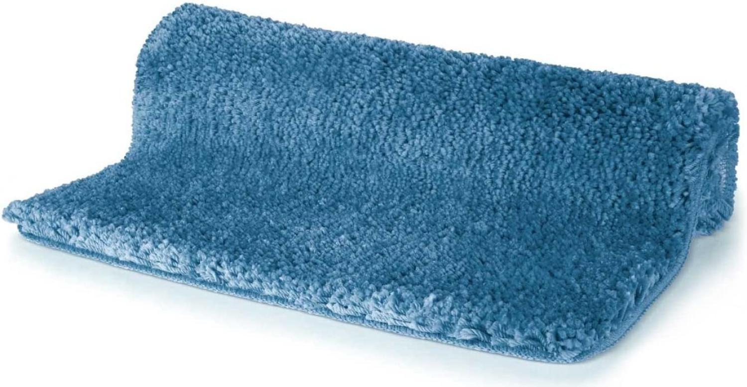 Spirella Badteppich Badematte Duschvorleger Mikrofaser Hochflor | flauschig | rutschhemmend | geeignet für Fußbodenheizung | 80x150 cm | Blau Bild 1