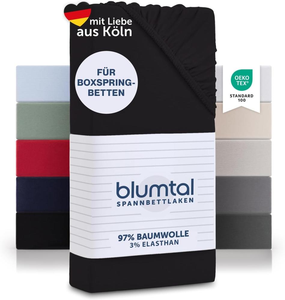 Blumtal Luxus Spannbettlaken 200x200 Boxspringbett bis 40cm Höhe - Oeko-Tex Zertifizierte Baumwoll Bettlaken 200x200 Boxspringbett - Spannbettlaken 200x200 Baumwolle - Schwarz Bild 1