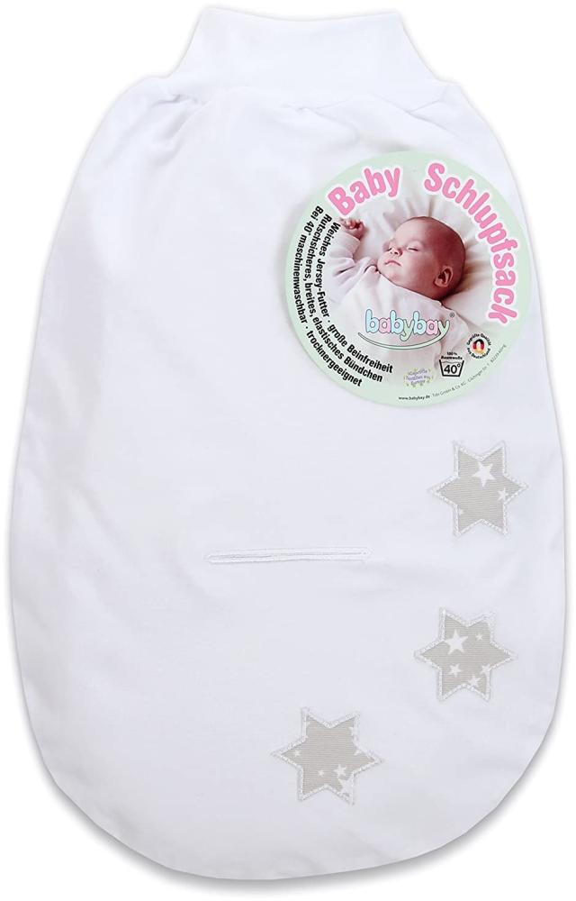babybay Schlupfsack Organic Cotton mit Gurtschlitz, weiß Applikation kleine Sterne perlgrau Sterne weiß Bild 1