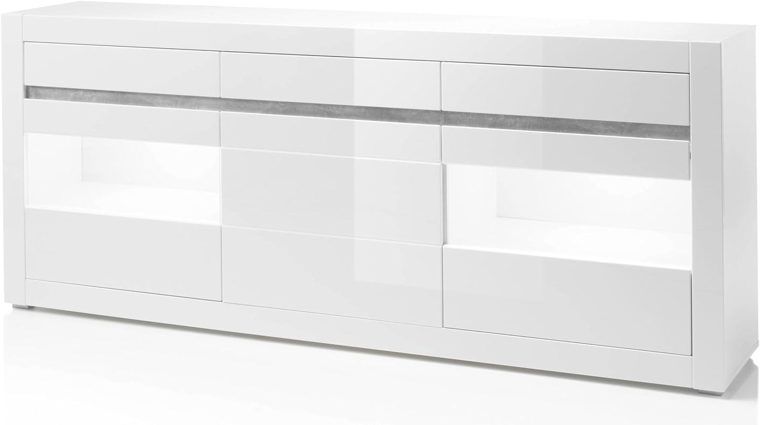 Sideboard Nobile in Hochglanz weiß / Stone Design grau 217 x 90 cm Bild 1