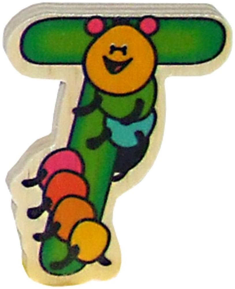 Hess Holzspielzeug 0044T - Buchstabe aus Holz, mit buntem Tiermotiv passend zum Konsonant T, ca. 5 x 6 cm groß, handgefertigt, als Dekoration für´s Kinderzimmer Bild 1
