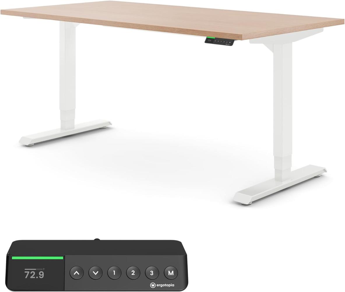 Desktopia Pro X - Elektrisch höhenverstellbarer Schreibtisch / Ergonomischer Tisch mit Memory-Funktion, 7 Jahre Garantie - (Buche, 160x80 cm, Gestell Weiß) Bild 1