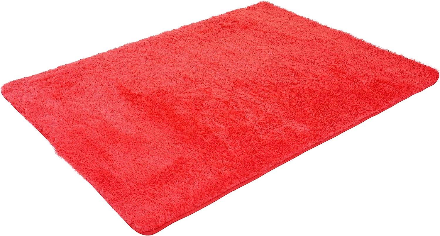 Teppich HWC-F69, Shaggy Läufer Hochflor Langflor, Stoff/Textil flauschig weich 230x160cm ~ rot Bild 1