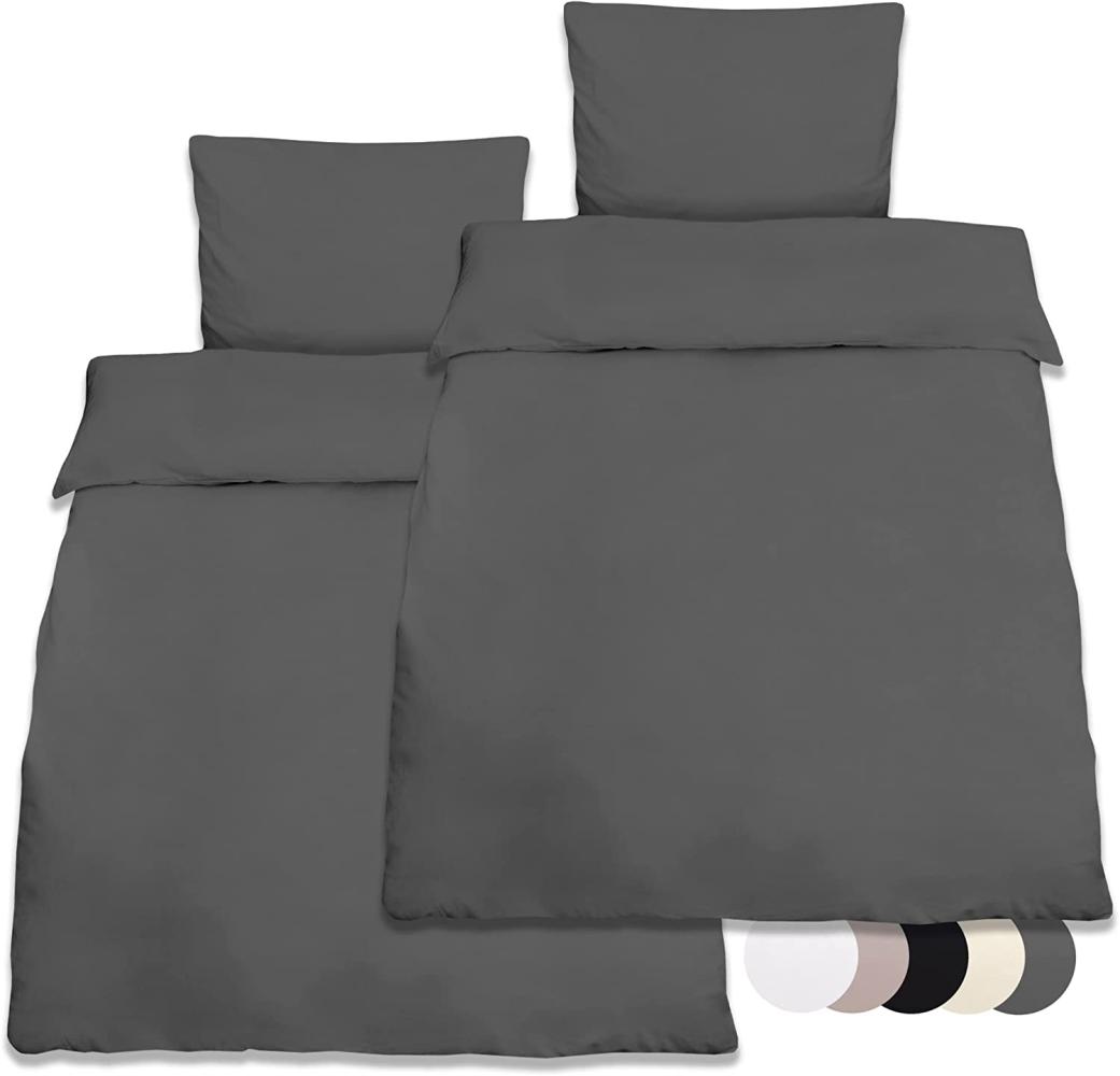 Beautissu Reforcé Bettwäsche Julie - 4teilig – Bettbezug Set – Kühlende Sommerbettwäsche aus Baumwolle Anthrazit, 220cm, 155cm Bild 1
