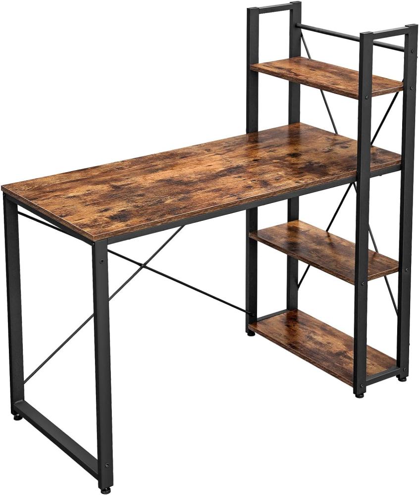 Vasagle Schreibtisch mit Regalböden rechts oder links, Spanplatte / Stahl vintagebraun-schwarz, 56 x 120 x 120 cm Bild 1