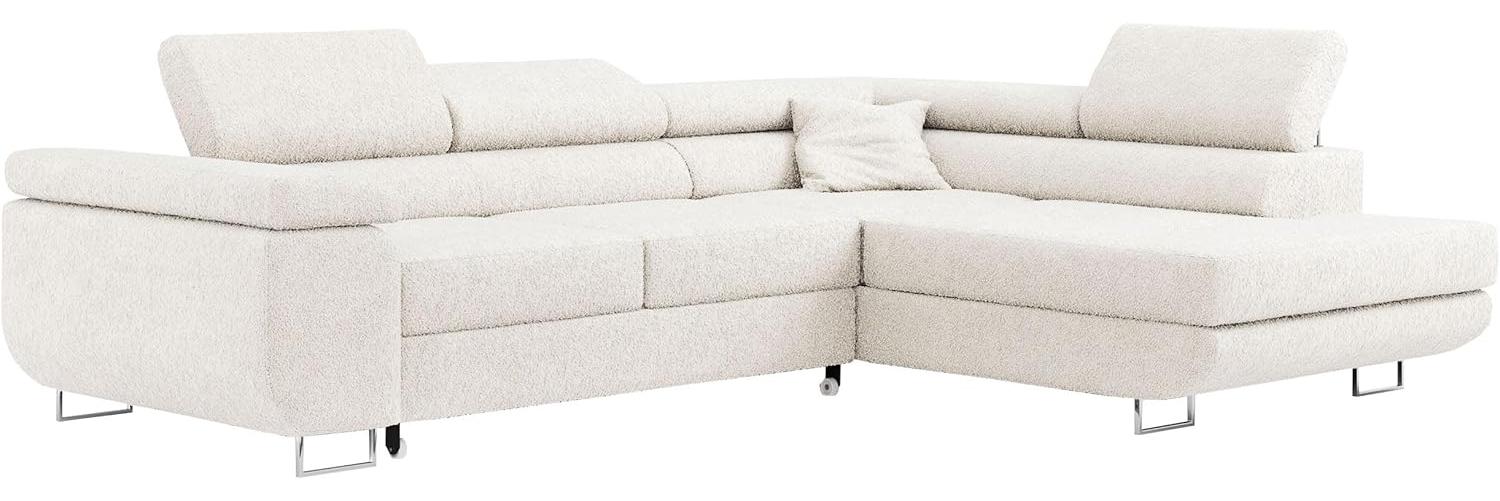 Ecksofa L-Form Couch mit Schlaffunktion und Verstellbare Kopfstützen - GUSTAW - Weiß Boucle - Rechts Bild 1