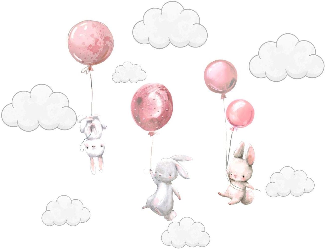 Szeridan Kaninchen Hase Ballons Wolken Wandtattoo Babyzimmer Wandsticker Wandaufkleber Aufkleber Deko für Kinderzimmer Baby Kinder Kinderzimmer Mädchen Junge Dekoration 170 x 200 cm (XXXXL, Rosa) Bild 1