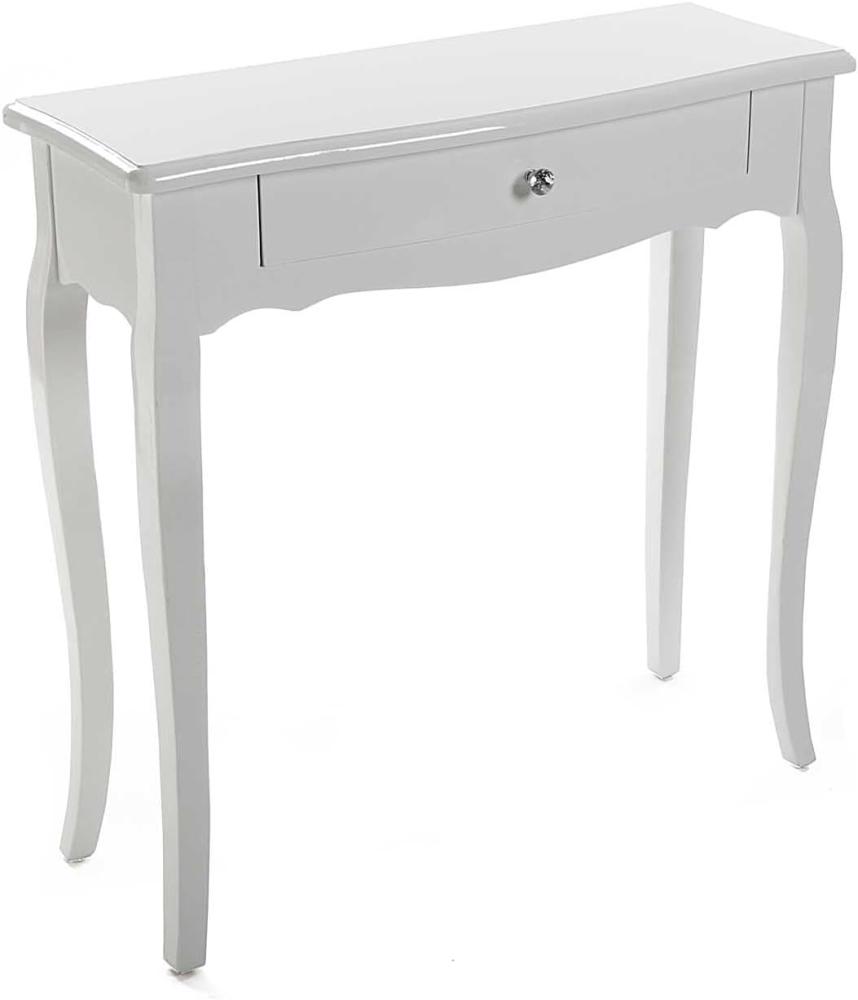 Versa Cagliari Schmales Möbelstück für den Eingangsbereich oder Flur, Moderner Konsolentisch, mit 1 Schublade, Maßnahmen (H x L x B) 80 x 30 x 80 cm, Holz, Farbe: Weiß Bild 1