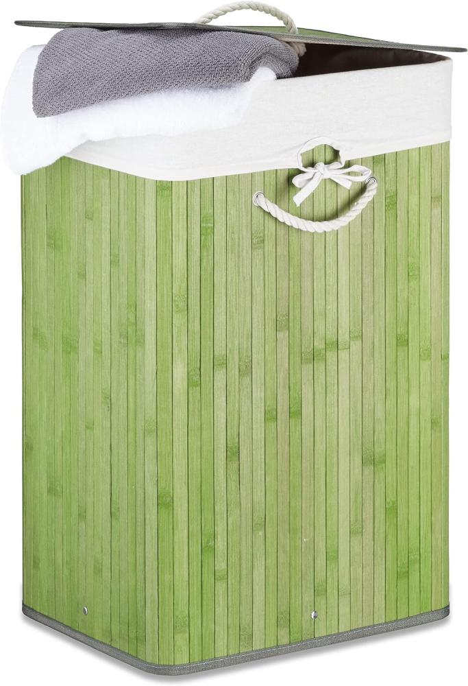 Relaxdays Wäschekorb Bambus, faltbare Wäschetruhe rechteckig, 83 L Volumen, H x B x T: ca. 65,5 x 43,5 x 33,5 cm, grün Bild 1