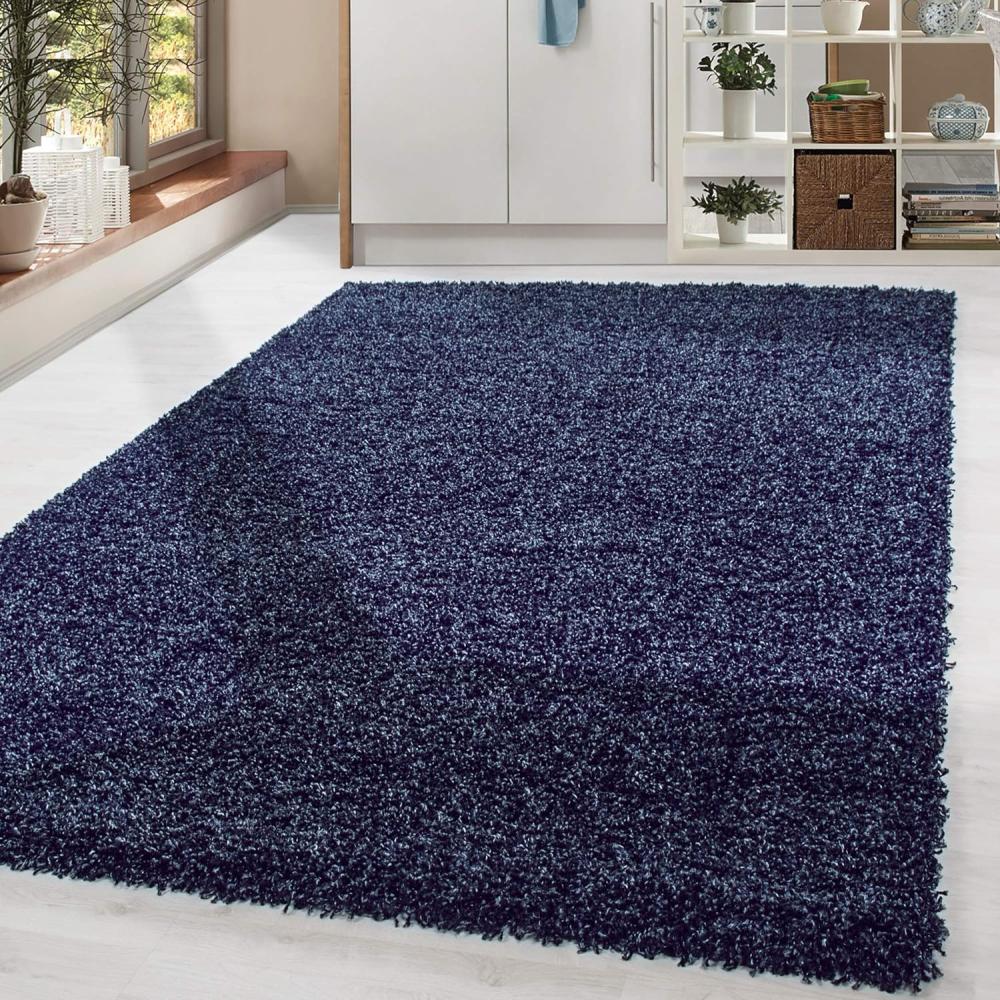 HomebyHome Shaggy Hochflor Teppich Wohnzimmer 120 x 170 cm Marineblau - Teppich Flauschig, Modern, Plüsch und Extra Weich - Ideal für Schlafzimmer, Esszimmer und als Küchenteppich Bild 1