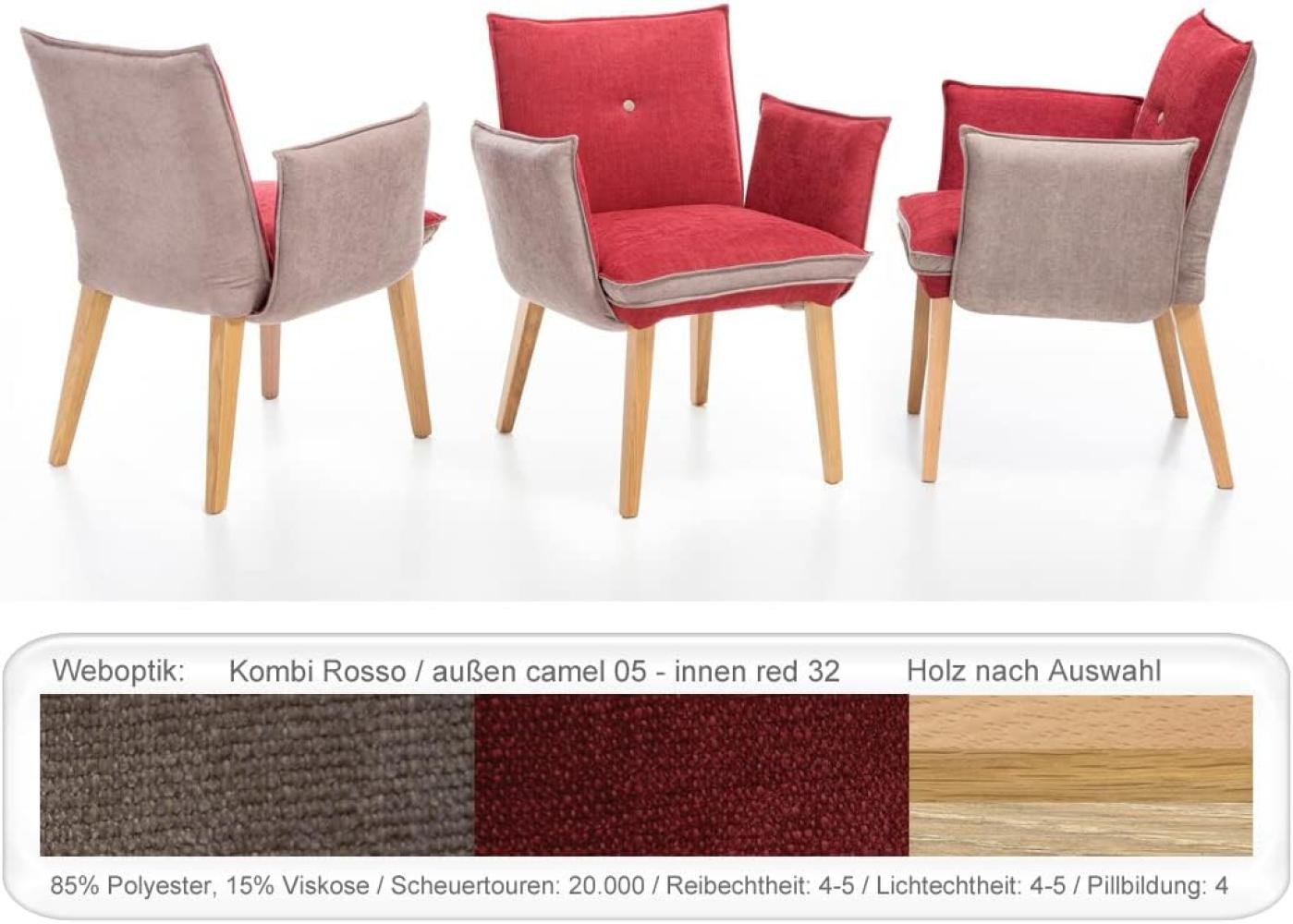 6x Sessel Gerit 1 Rücken mit Knopf Polstersessel Esszimmer Massivholz Eiche bianco, Kombi Fleckless Rosso Bild 1