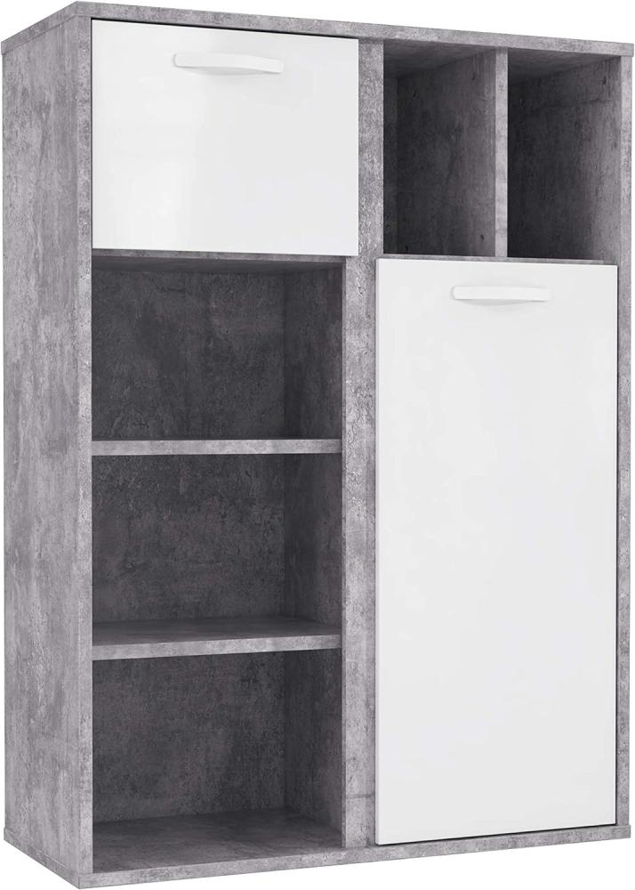 Forte 'CANMORE' Kommode in weiß Hochglanz und Beton grau Bild 1
