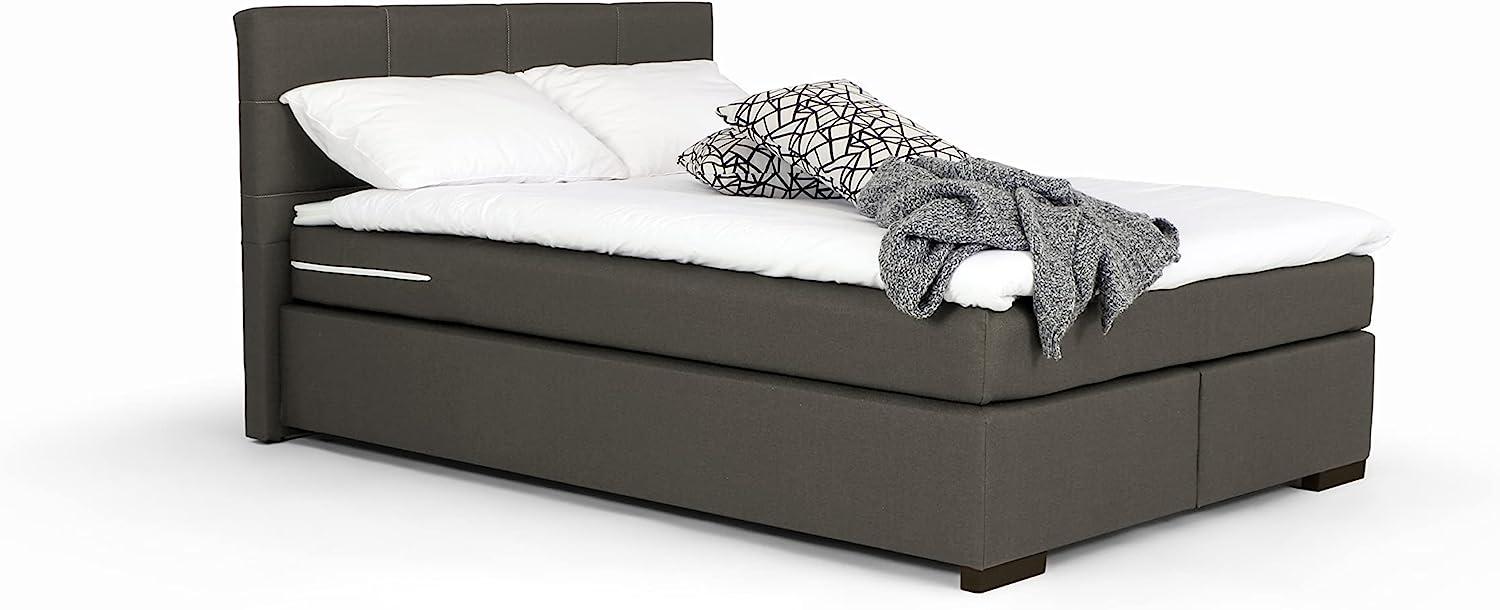 Mivano Beast Boxbett, Komfortables Bett mit Durchgehender Matratze (H3) und Topper, Flachgewebe Jam Dunkelgrau, Liegefläche 180 x 200 cm Bild 1