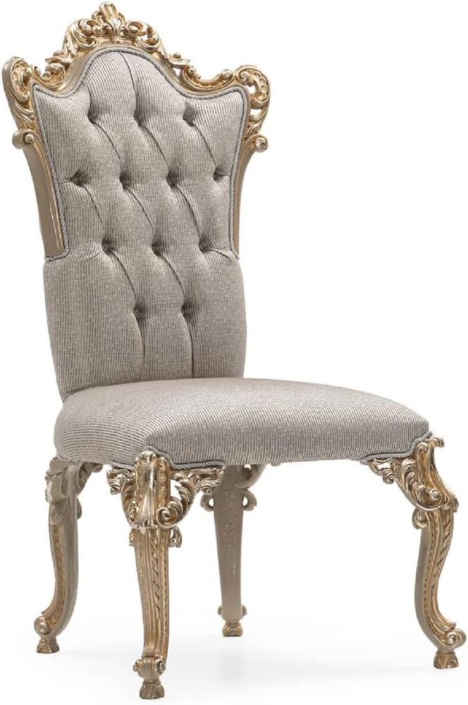 Casa Padrino Luxus Barock Esszimmer Stuhl Silber / Grau / Gold - Prunkvoller Barockstil Küchen Stuhl - Luxus Esszimmer Möbel im Barockstil - Barock Möbel - Edel & Prunkvoll Bild 1