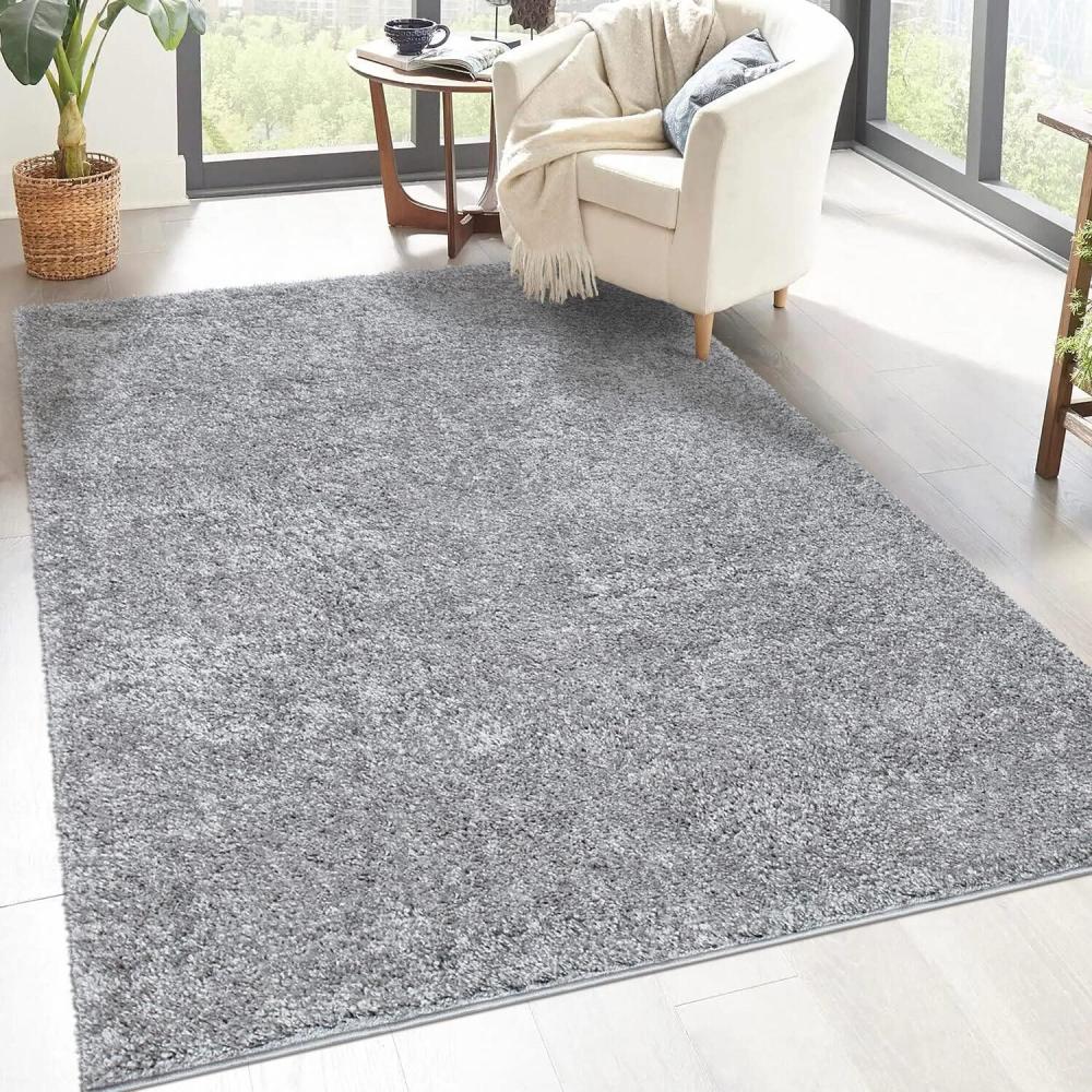 carpet city Shaggy Hochflor Teppich - 100x200 cm - Grau - Langflor Wohnzimmerteppich - Einfarbig Uni Modern - Flauschig-Weiche Teppiche Schlafzimmer Deko Bild 1
