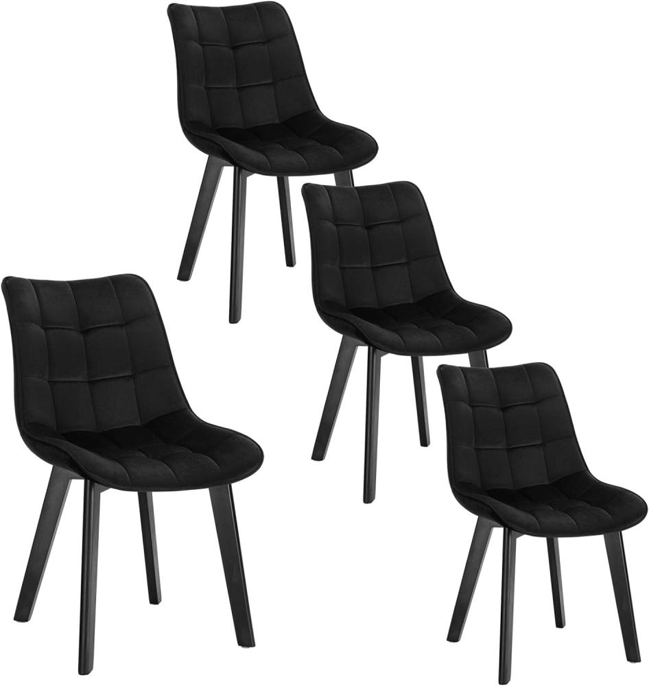 EUGAD 0656BY-4 Esszimmerstühle 4 Stück Küchenstuhl Wohnzimmerstuhl Polsterstuhl Schmink Stühle mit Rückenlehne, Sitzfläche aus Samt, Holzbeine Schwarz Bild 1