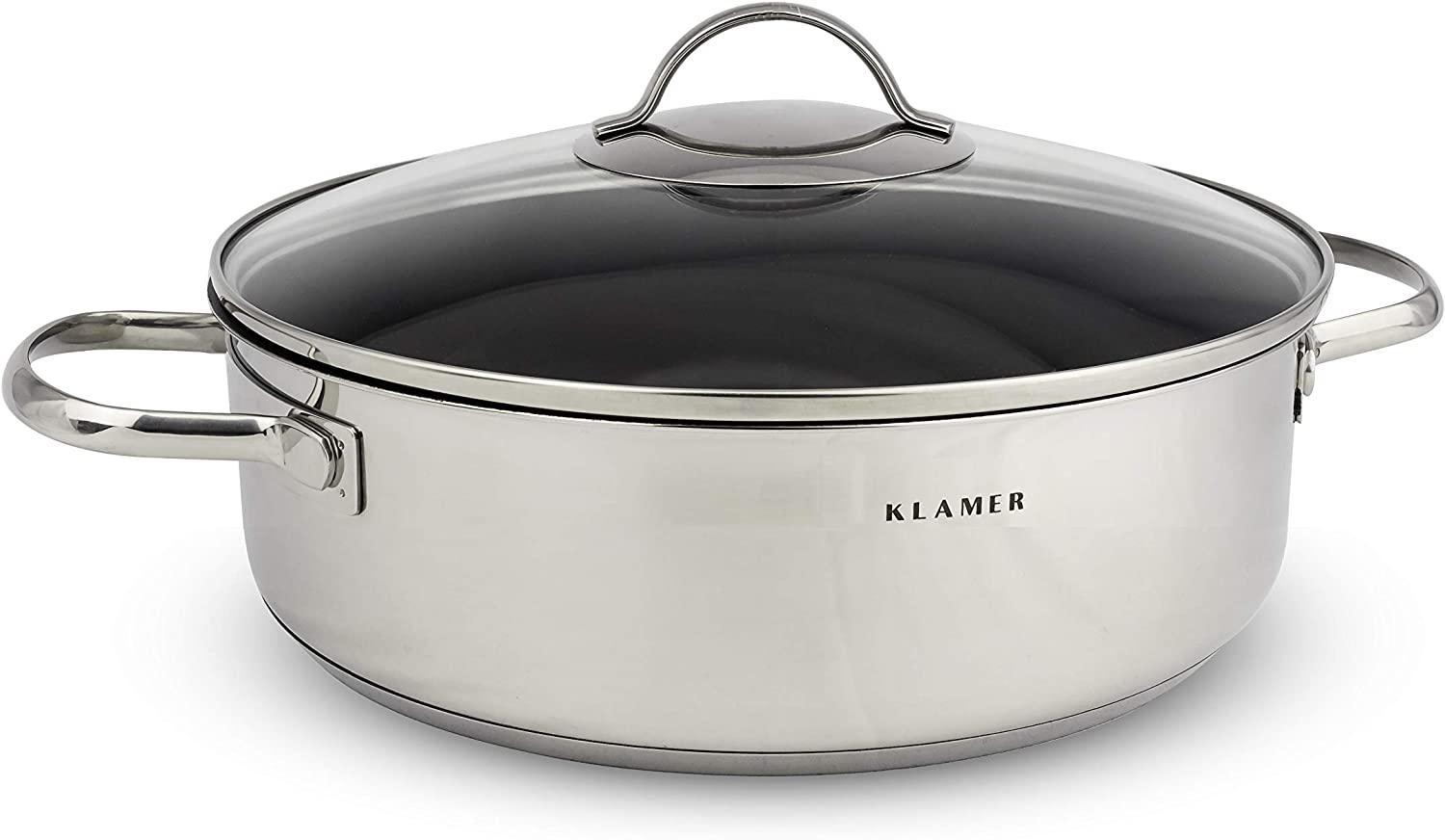 KLAMER Servierpfanne mit Deckel 28cm Induktion, Edelstahl Schmortopf backofengeeignet, Schmorpfanne hoher Rand, Premium Beschichtung Bild 1